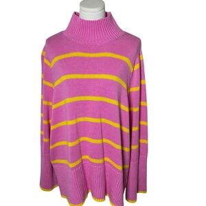 Free Assembly Mock Neck Sweater 100% Cotton Striped Relaxed Pink Yellow XXL